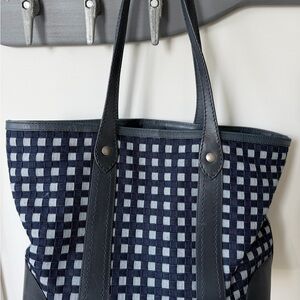 Frye Navy and Light Blue Check Canvas Tote